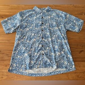 Tommy Bahama 100% Silk Button Down Shirt Men’s Large Blue Floral Short Sleeve